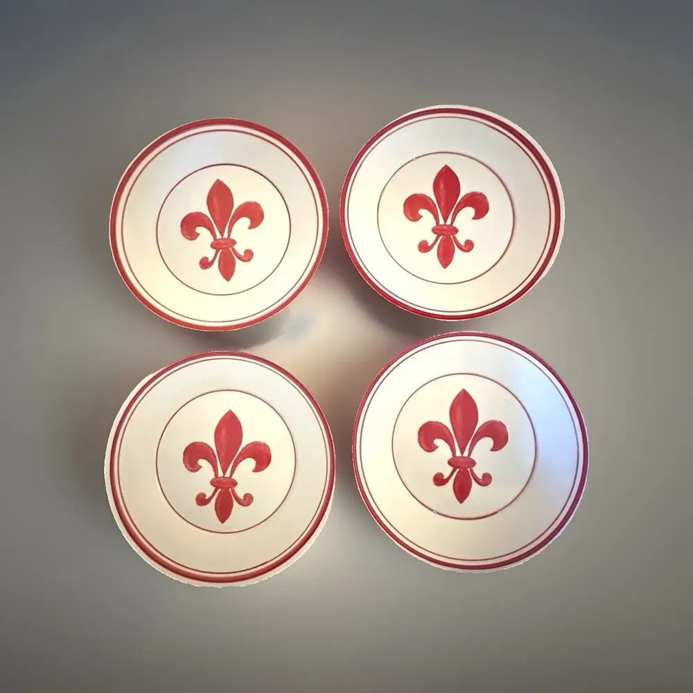 Williams Sonoma Fleur De Lis Red Earthenware Luncheon 9